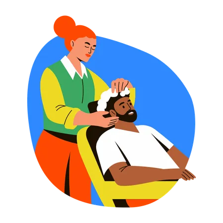 Cabeleireiro feminino Lavagem de cabelo do cliente  Ilustração