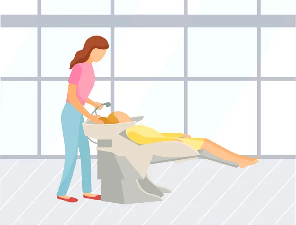 Cabeleireiro lavando cabelo de cliente feminina  Ilustração