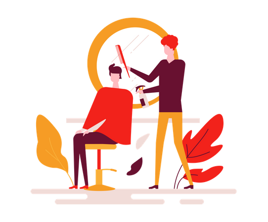 Cabeleireiro cortando cabelo de homem  Illustration