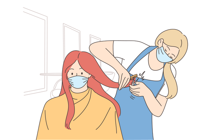 Cabeleireiro cortando cabelo de mulher  Illustration