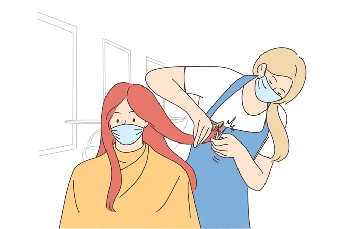 Cabeleireiro cortando cabelo de mulher  Ilustração