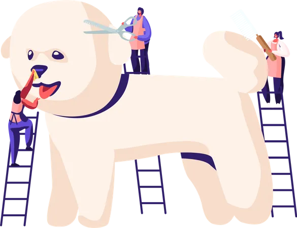 Cabeleireiro de animais aparando pelos de cachorrinhos  Ilustração
