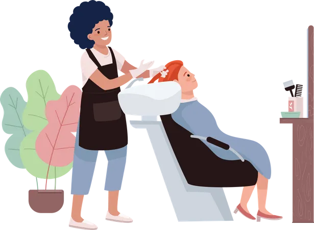 Cabeleireiro lavando cabelo de cliente  Ilustração