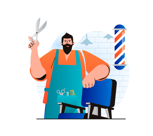 Cabeleireiro masculino pronto para cortar cabelo  Ilustração
