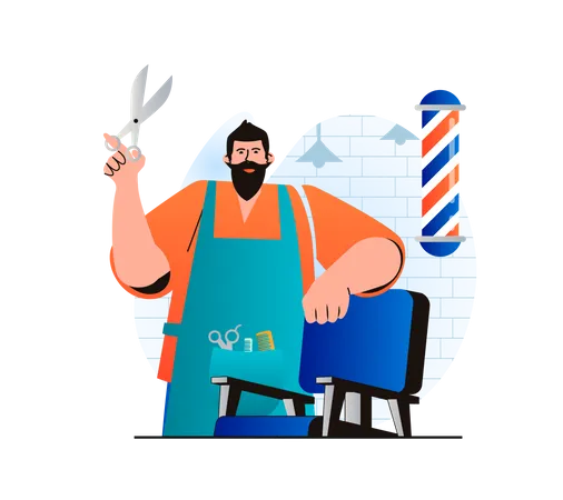 Cabeleireiro masculino pronto para cortar cabelo  Ilustração