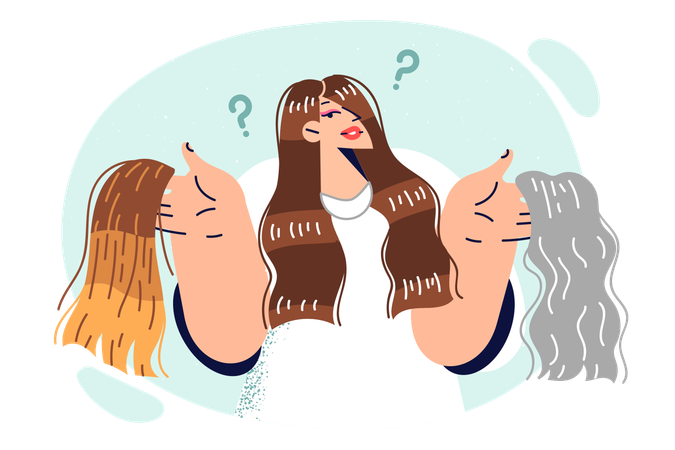 Cabeleireiro mostra diferentes cores de cabelo  Ilustração
