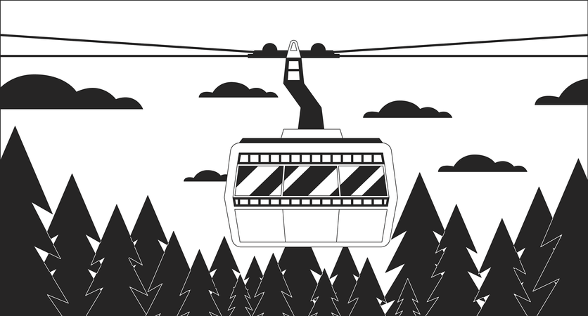 Cabin ropeway above forest skyline  Illustration