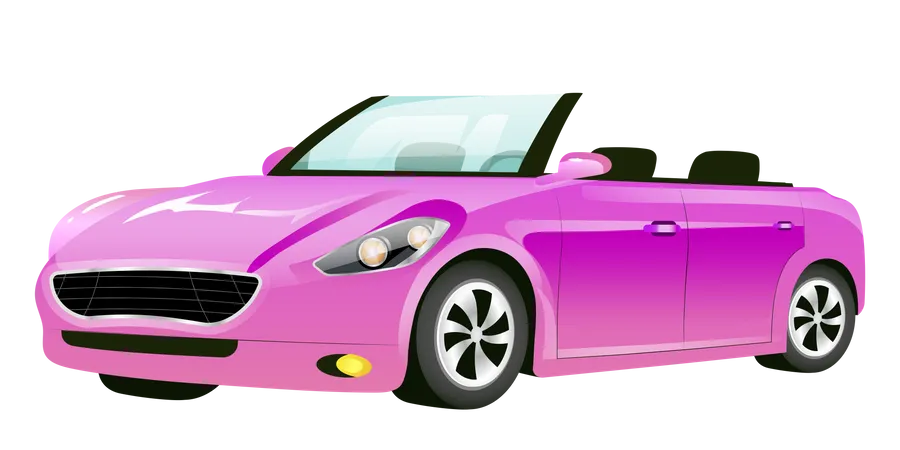 Pink Cabriolet Cartoon Vector Illustration Stylish Car For Women Girly Auto Without Roof Flat Color Object Luxurious Personal Transport Without Roof Isolated On White Background Illustration