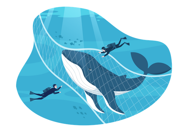 Caça à baleia no mar  Ilustração