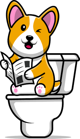 Caca de perro Corgi con lectura de periódico  Ilustración