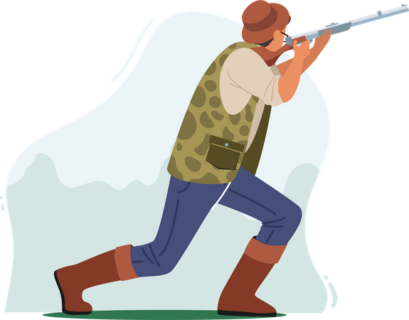 Tiro de caçador com caça de rifle  Ilustração