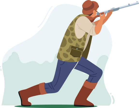 Tiro de caçador com caça de rifle  Ilustração