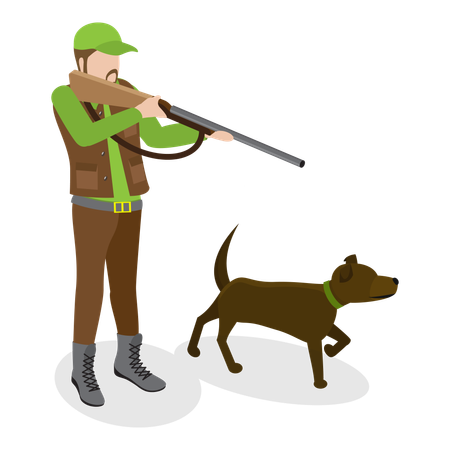 Hunter caçando junto com seu cachorro de estimação  Ilustração