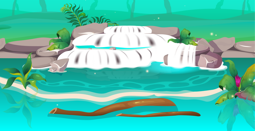 Cachoeira clara na selva  Ilustração