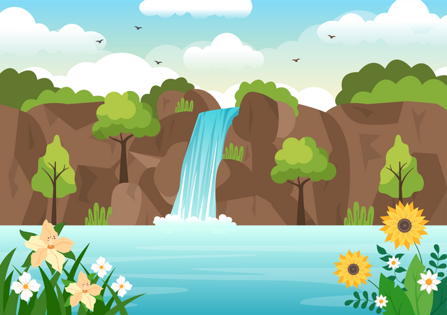 Paisagem de cachoeira  Ilustração