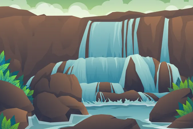 Paisagem da selva da cachoeira  Ilustração