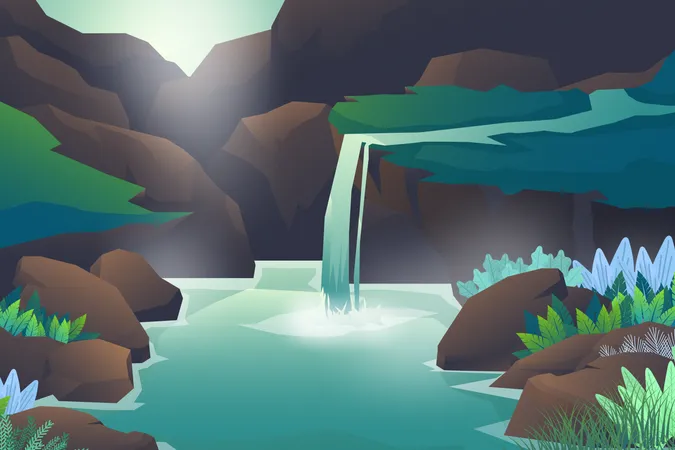 Paisagem da selva da cachoeira  Ilustração