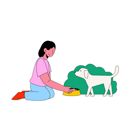 Jovem fêmea alimentando cachorro  Ilustração