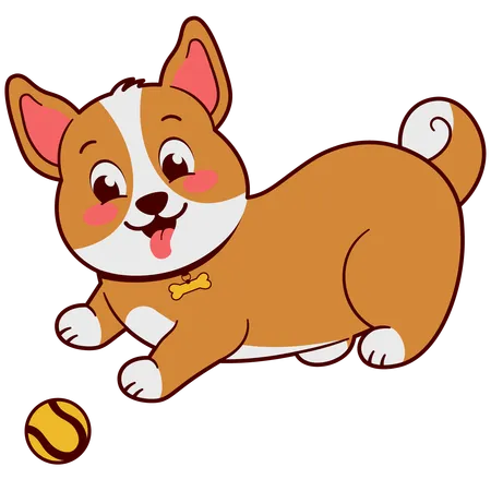 Cachorrinho fofo brincando com bola  Ilustração