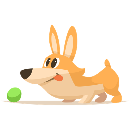 Cachorrinho fofo e engraçado brincando com bola  Ilustração