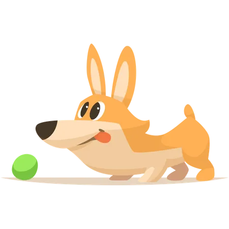 Cachorrinho fofo e engraçado brincando com bola  Ilustração