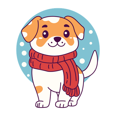 Filhote de cachorro fofo usando cachecol na temporada de inverno  Ilustração