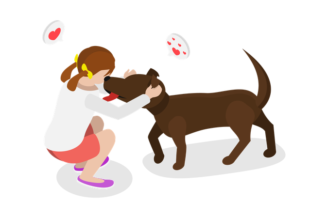 Menina amando cachorro  Ilustração