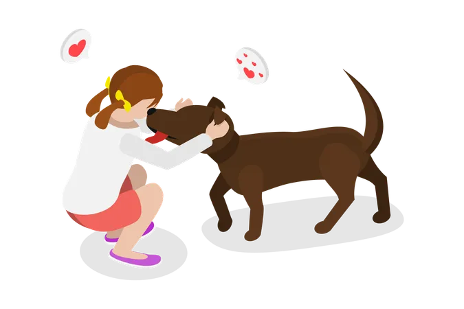 Menina amando cachorro  Ilustração