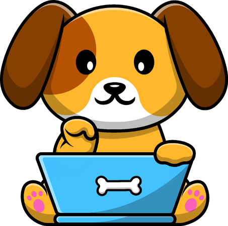 Cachorro brincando com laptop  Ilustração