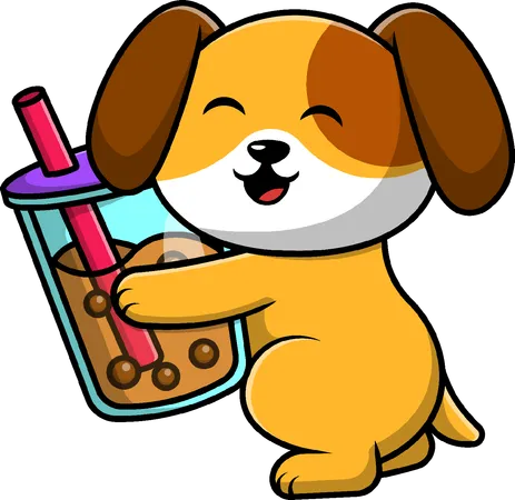 Cachorro com chá de leite de boba  Ilustração