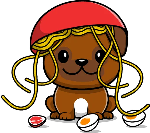 Cachorro Com Macarrão De Carne E Ovo  Ilustração