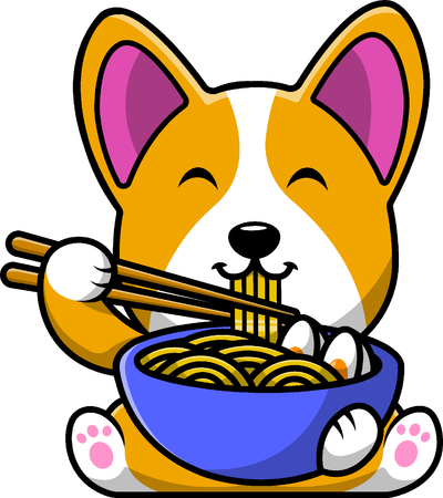 Cachorro Corgi comendo macarrão ramen com pauzinho  Illustration