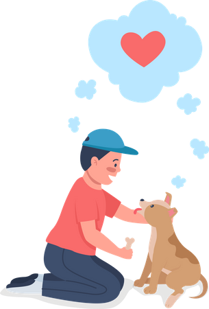 Feliz criança caucasiana treinando cachorro  Ilustração