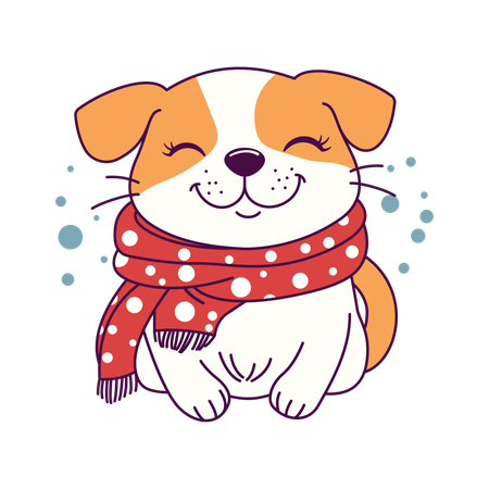 Cachorro fofo usando cachecol na temporada de inverno  Ilustração