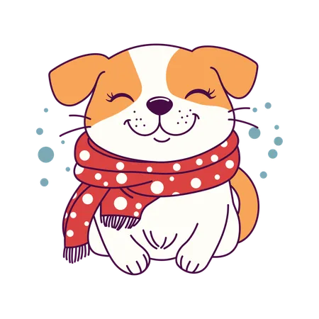 Cachorro fofo usando cachecol na temporada de inverno  Ilustração