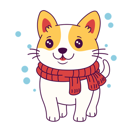 Cachorro fofo usando cachecol na temporada de inverno  Ilustração