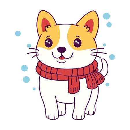 Cachorro fofo usando cachecol na temporada de inverno  Ilustração