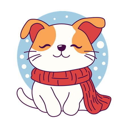 Cachorro fofo usando cachecol na temporada de inverno  Ilustração