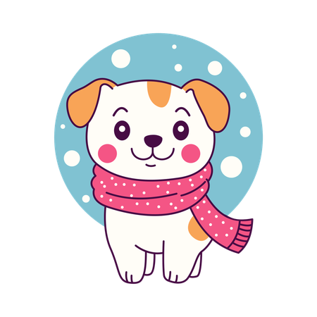 Cachorro fofo usando cachecol na temporada de inverno  Ilustração