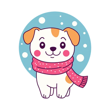 Cachorro fofo usando cachecol na temporada de inverno  Ilustração