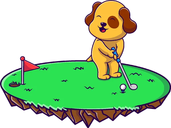 Cachorro jogando golfe na grama  Ilustração