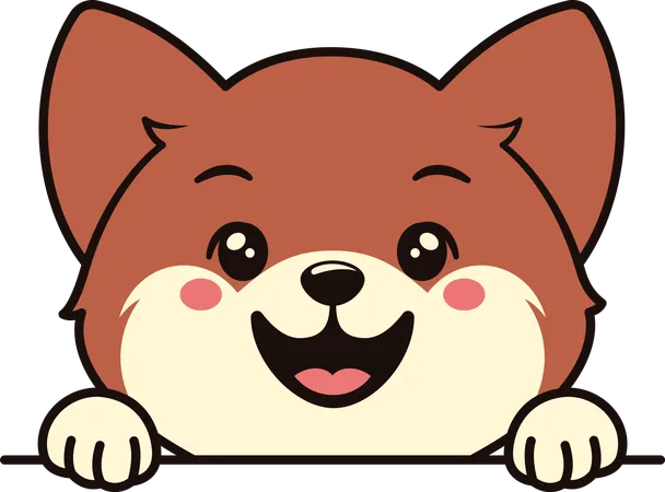 Filhote de cachorro marrom fofo personagem de desenho animado animal espiando com expressão feliz  Ilustração