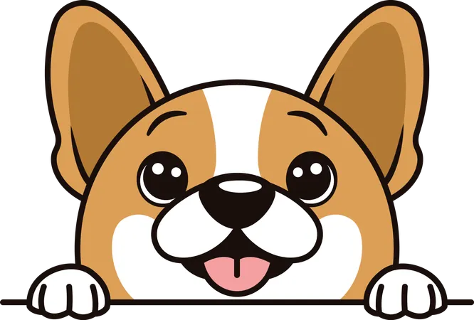 Filhote de cachorro marrom fofo personagem de desenho animado animal espiando com expressão feliz  Ilustração