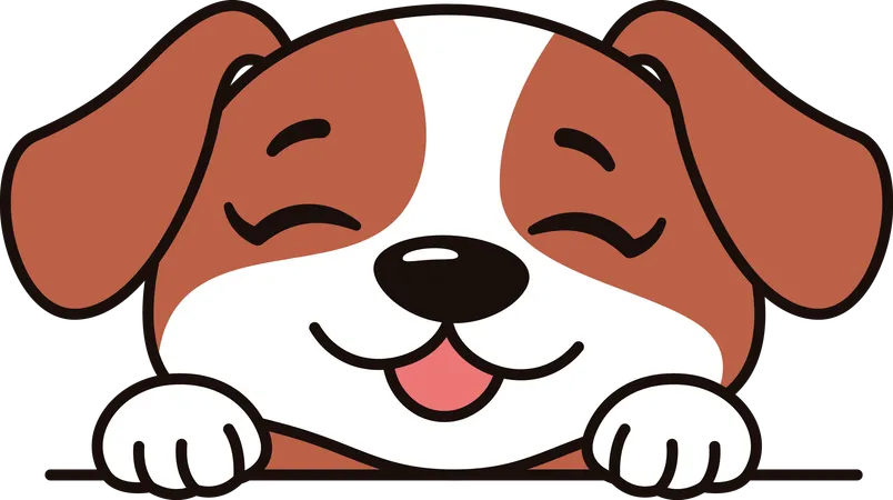 Filhote de cachorro marrom fofo personagem de desenho animado animal espiando com expressão feliz  Ilustração