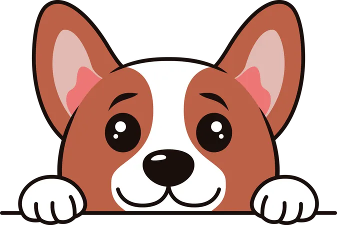 Filhote de cachorro marrom fofo personagem de desenho animado animal espiando com expressão feliz  Ilustração