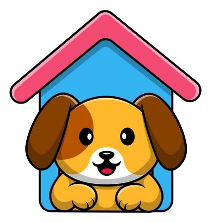 Cachorro na casinha de cachorro  Ilustração