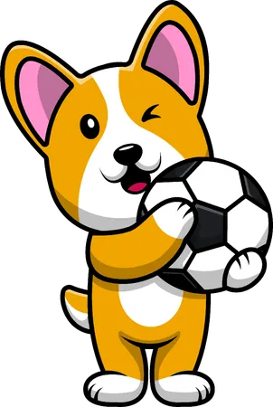 Cachorro segurando uma bola de futebol  Ilustração