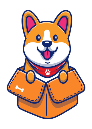 Cachorro sentado na caixa  Illustration