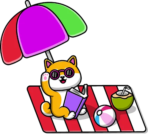 Cachorro Shiba Inu aproveitando as férias de verão  Ilustração