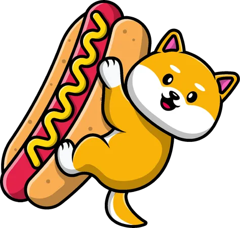 Cachorro Shiba Inu com cachorro-quente grande  Ilustração